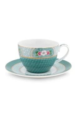 Blushing Birds Cappuccino Tasse & Untertasse blau