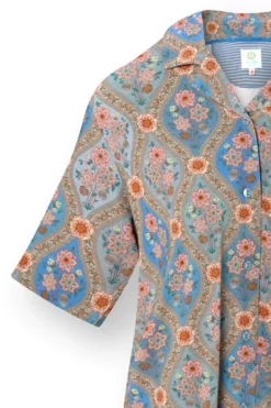 Flora Top Kurze Ärmeln Ornamento Blau