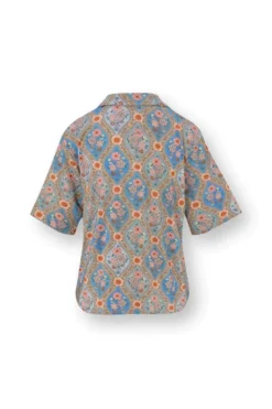 Flora Top Kurze Ärmeln Ornamento Blau