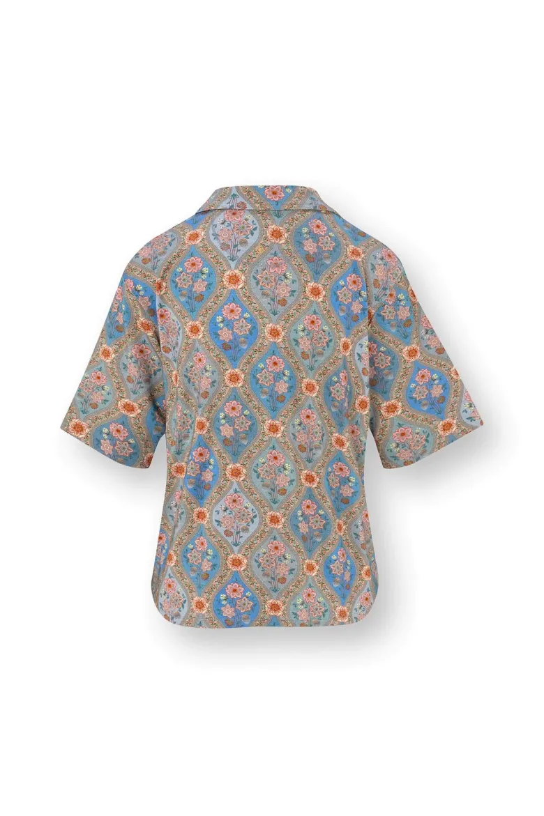 Flora Top Kurze Ärmeln Ornamento Blau