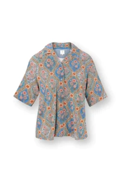 Flora Top Kurze Ärmeln Ornamento Blau