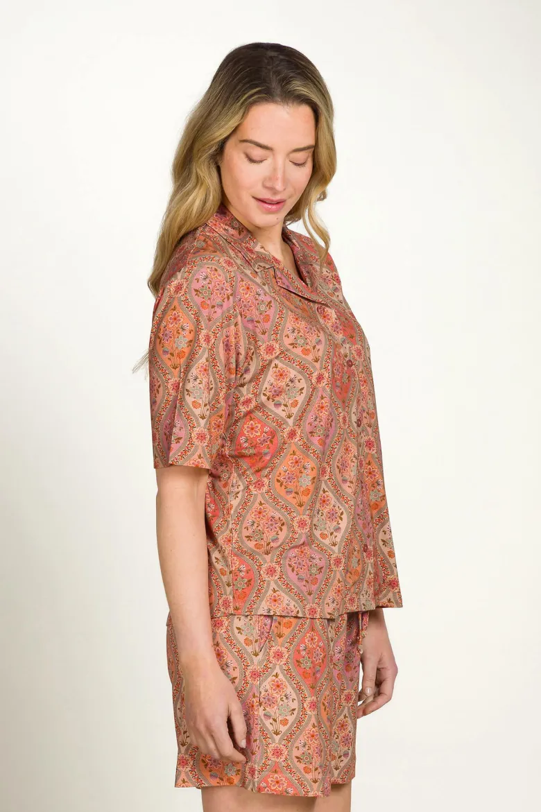 Flora Top Kurze Ärmeln Ornamento Orange