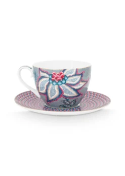 Flower Festival Cappuccino Tasse & Undertasse Hellblau