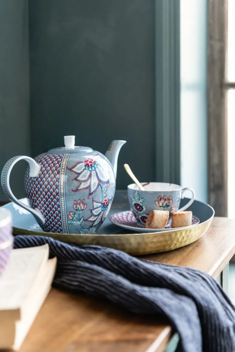 Flower Festival Set/2 Cappuccino Tasse & Undertasse Hellblau