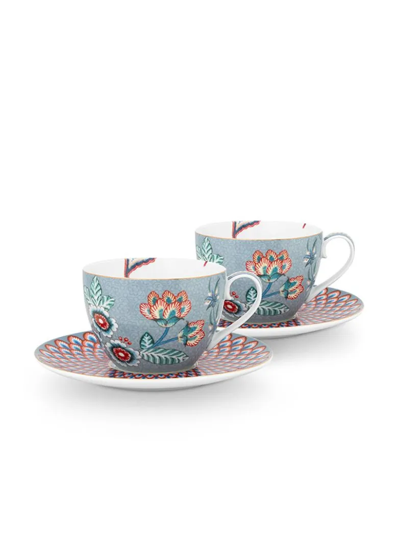 Flower Festival Set/2 Cappuccino Tasse & Undertasse Hellblau