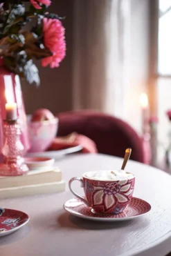 Flower Festival Set/2 Cappuccino Tasse & Undertasse Dunkelrosa