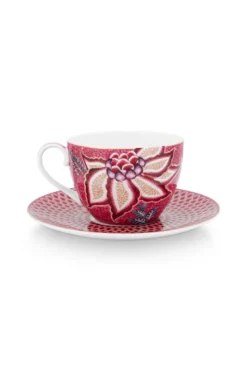 Flower Festival Set/2 Cappuccino Tasse & Undertasse Dunkelrosa