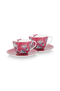 Flower Festival Set/2 Cappuccino Tasse & Undertasse Dunkelrosa