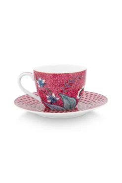 Flower Festival Set/2 Espresso Tasse & Undertasse Dunkelrosa