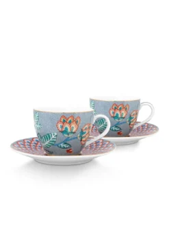 Flower Festival Set/2 Espresso Tasse & Undertasse Hellblau