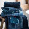 Große Handtuch Jasmin Jacquard Dunkelblau 70x140cm
