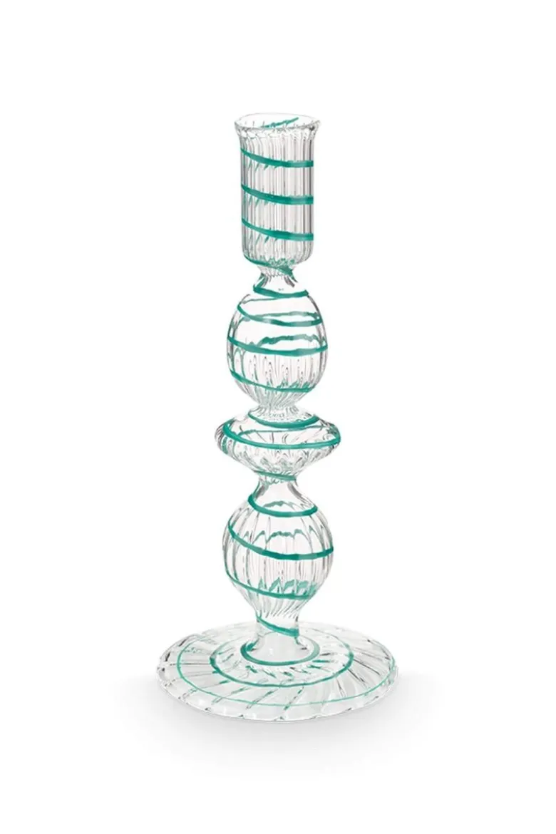 Kerzenständer Glas Strudel Hellblau 20cm