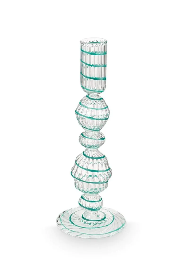 Kerzenständer Glas Strudel Hellblau 22cm