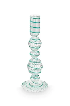 Kerzenständer Glas Strudel Hellblau 22cm