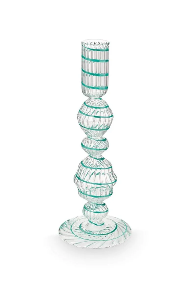 Kerzenständer Glas Strudel Hellblau 22cm