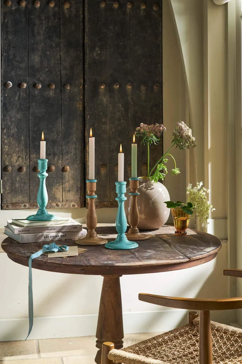 Kerzenständer Holz Natürlich-Blau