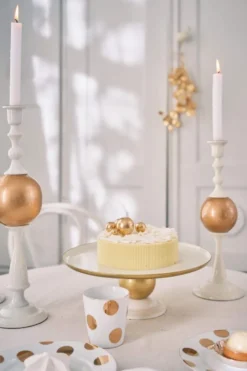 Kerzenständer Metall Kugel Weiß/Gold 44cm