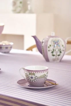 Lily & Lotus Set/2 Cappuccino Tasse & Untertasse Lila