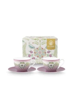 Lily & Lotus Set/2 Cappuccino Tasse & Untertasse Lila