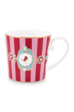Love Birds Tasse Gross Gestreift Rot/Rosa