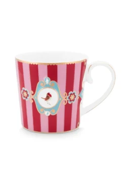 Love Birds Tasse Klein Gestreift Rot/Rosa