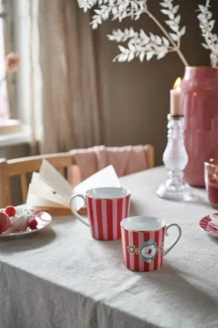 Love Birds Tasse Klein Gestreift Rot/Rosa