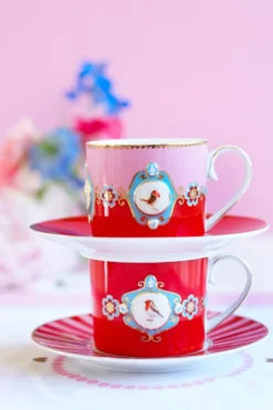 Love Birds Tasse Klein Rot/Rosa