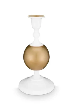 Metall Kerzenständer Sphäre Klein Weiss-Gold 24cm