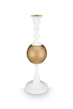 Metall Kerzenständer Sphäre Mittel Weiss-Gold 37cm