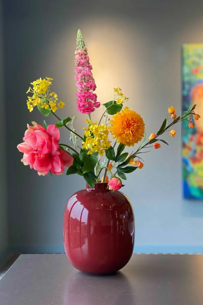 Metall Vase Dunkelrot 32cm