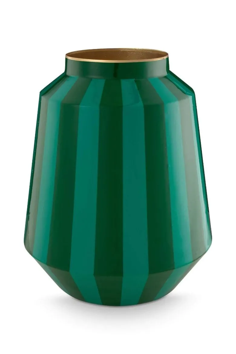 Metall Vase Streifen Grün 29cm