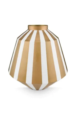 Metall Vase Streifen Weiß Gold 35cm