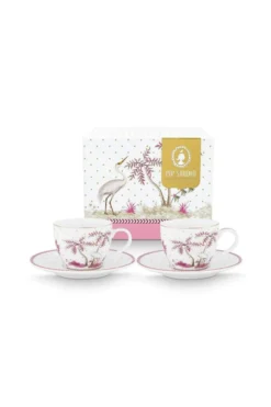 Set/2 Espresso Tassen & Untertassen Jolie Punkte Gold Rosa