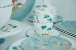 Set/2 Espresso Tassen & Untertassen Jolie Punkte Gold Blau