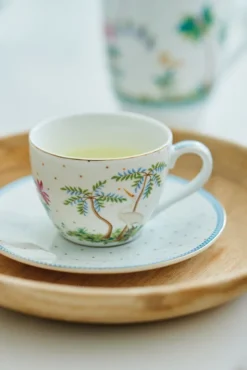 Set/2 Espresso Tassen & Untertassen Jolie Punkte Gold Blau