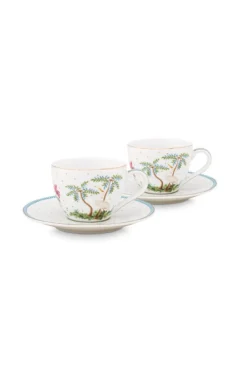 Set/2 Espresso Tassen & Untertassen Jolie Punkte Gold Blau
