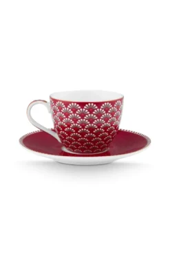 Set/2 Espresso Tassen & Untertassen Blooming Tales Dunkelrot 120ml