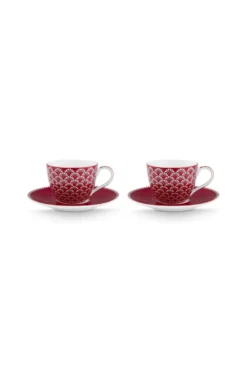 Set/2 Espresso Tassen & Untertassen Blooming Tales Dunkelrot 120ml
