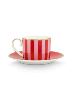 Set/2 Espresso Tasse & Untertasse Love Birds Streifen Rot-Rosa