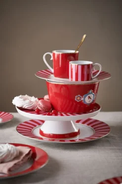 Set/2 Espresso Tasse & Untertasse Love Birds Streifen Rot-Rosa