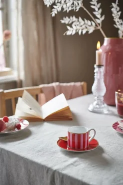 Set/2 Espresso Tasse & Untertasse Love Birds Streifen Rot-Rosa