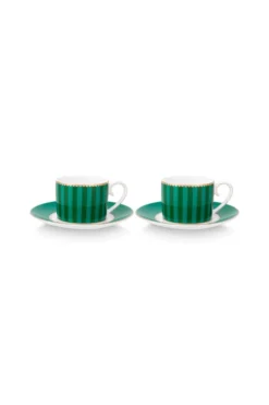 Set/2 Espresso Tasse & Untertasse Love Birds Streifen Emerald-Grün