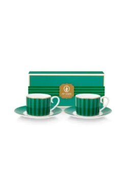 Set/2 Espresso Tasse & Untertasse Love Birds Streifen Emerald-Grün
