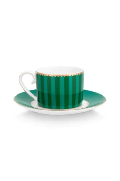 Set/2 Espresso Tasse & Untertasse Love Birds Streifen Emerald-Grün