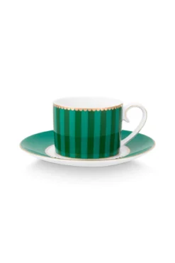 Set/2 Espresso Tasse & Untertasse Love Birds Streifen Emerald-Grün
