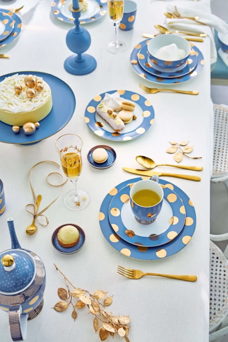 Set/2 Frühstücksteller Dot Delight Hellblau/Gold 23cm