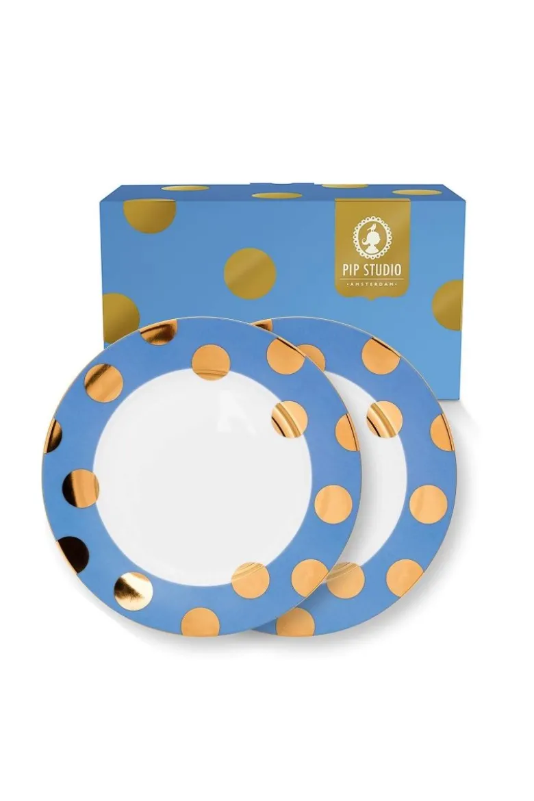 Set/2 Frühstücksteller Dot Delight Hellblau/Gold 23cm