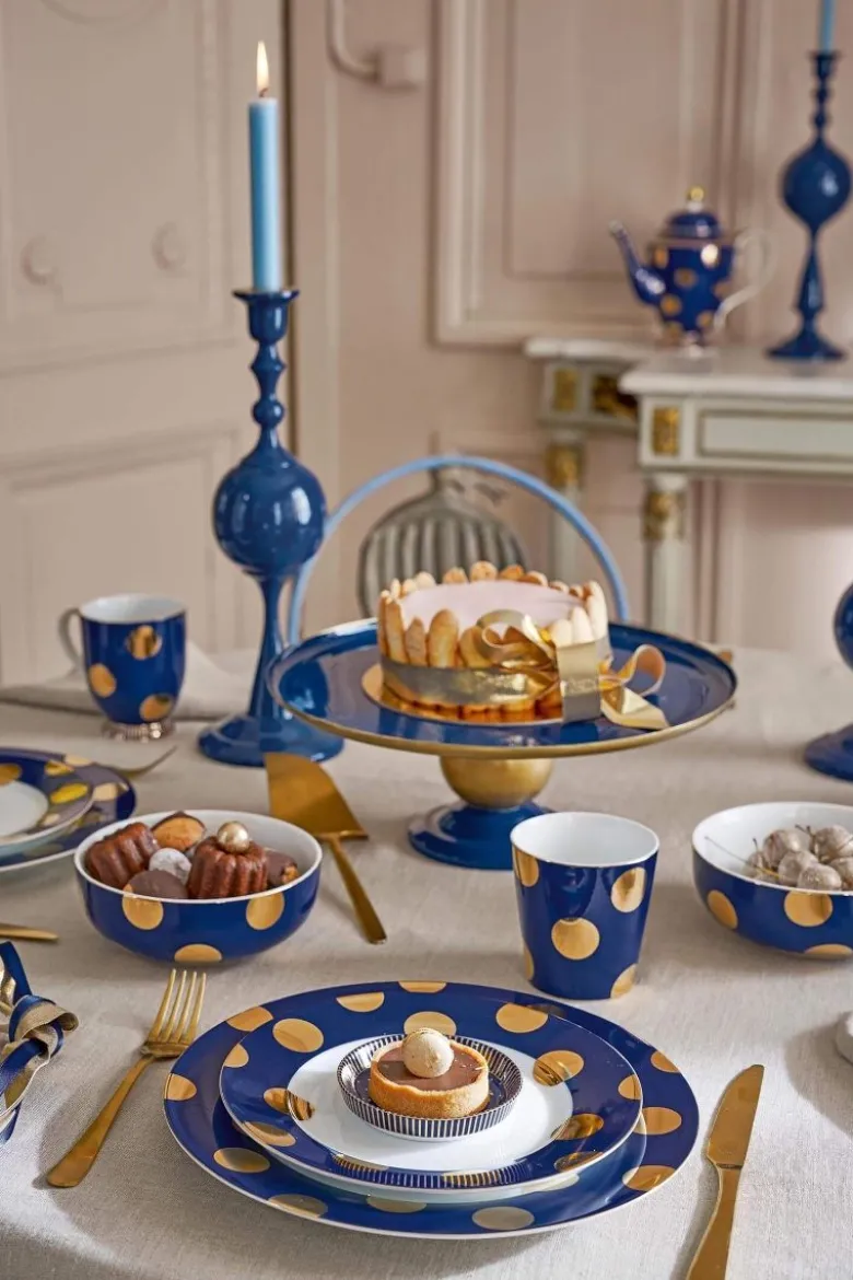 Set/2 Frühstücksteller Dot Delight Navy/Gold 21cm