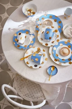 Set/2 Frühstücksteller Dot Delight Hellblau/Gold 21cm