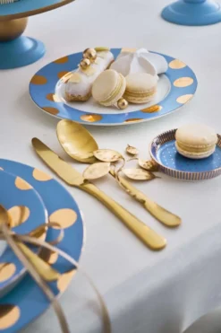 Set/2 Frühstücksteller Dot Delight Hellblau/Gold 21cm